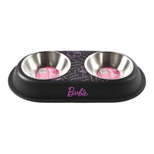 BARBIE - Plato Doble Para Perro Diseño Negro